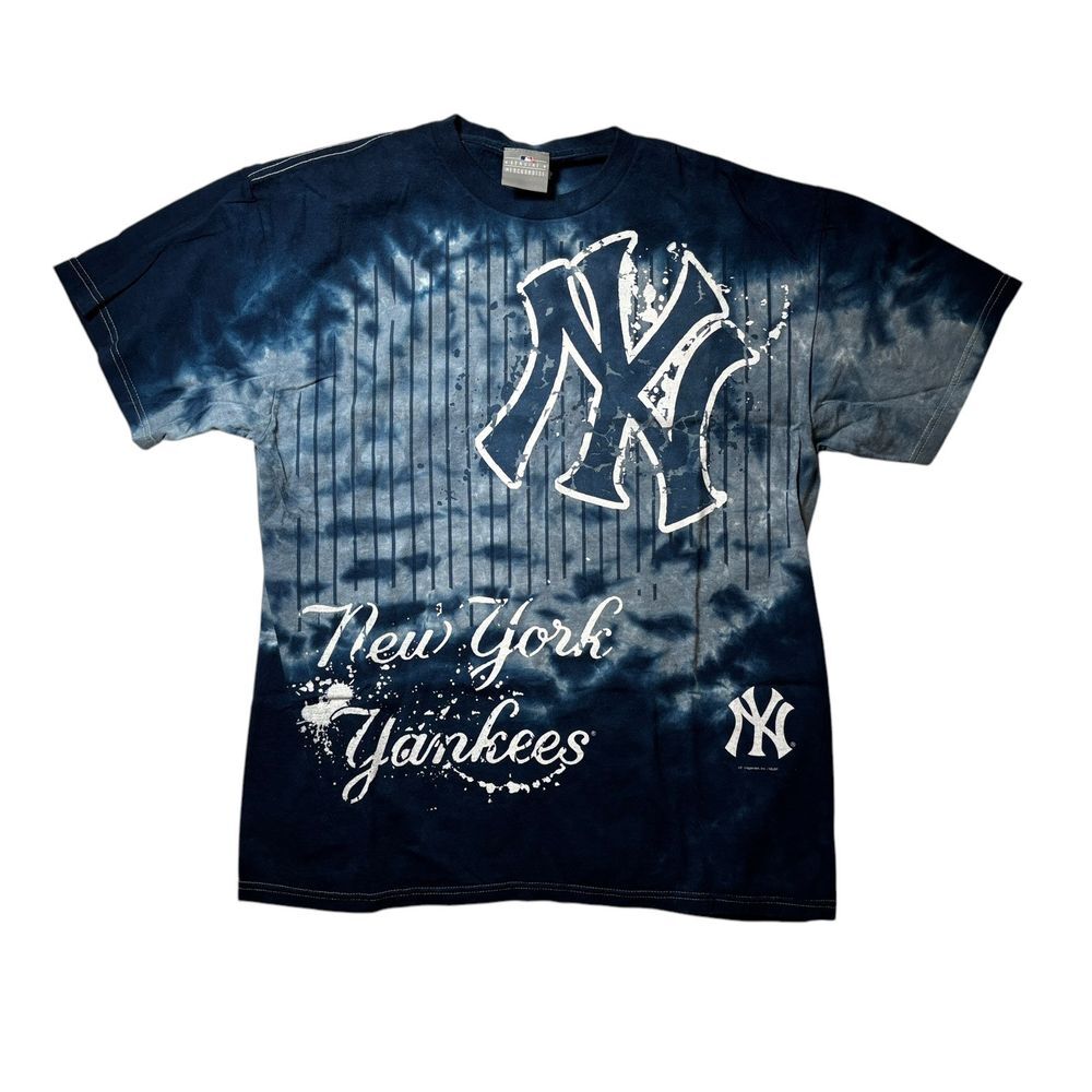 Vintage 90s‎ New York Yankees T-Shirt Tie Dye Logo Athletic Size Large MLB 1999